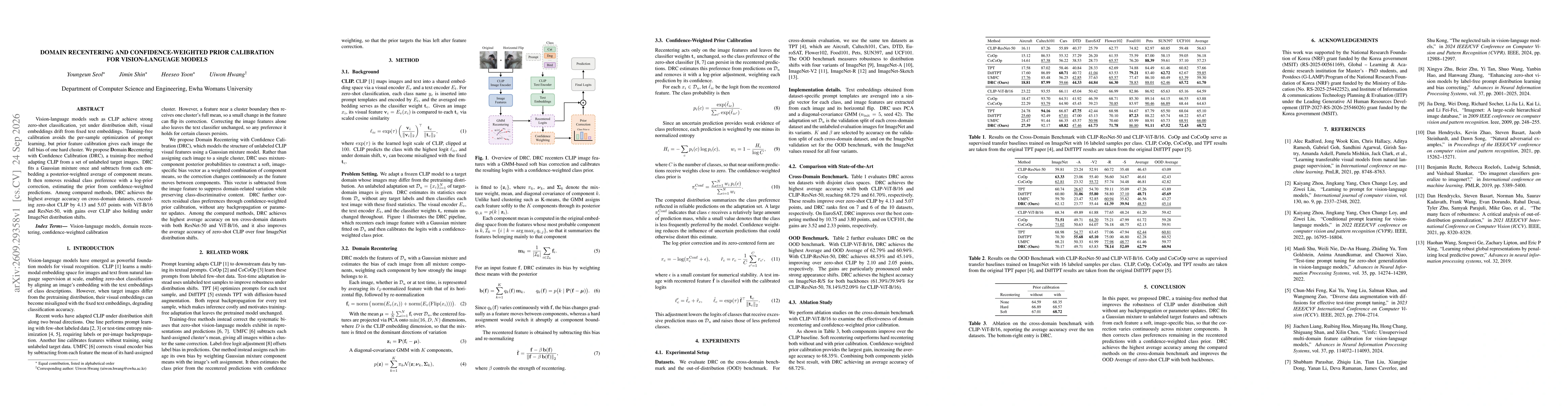 Thumbnail for Domain Recentering and Confidence-Weighted Prior Calibration for Vision-Language Models