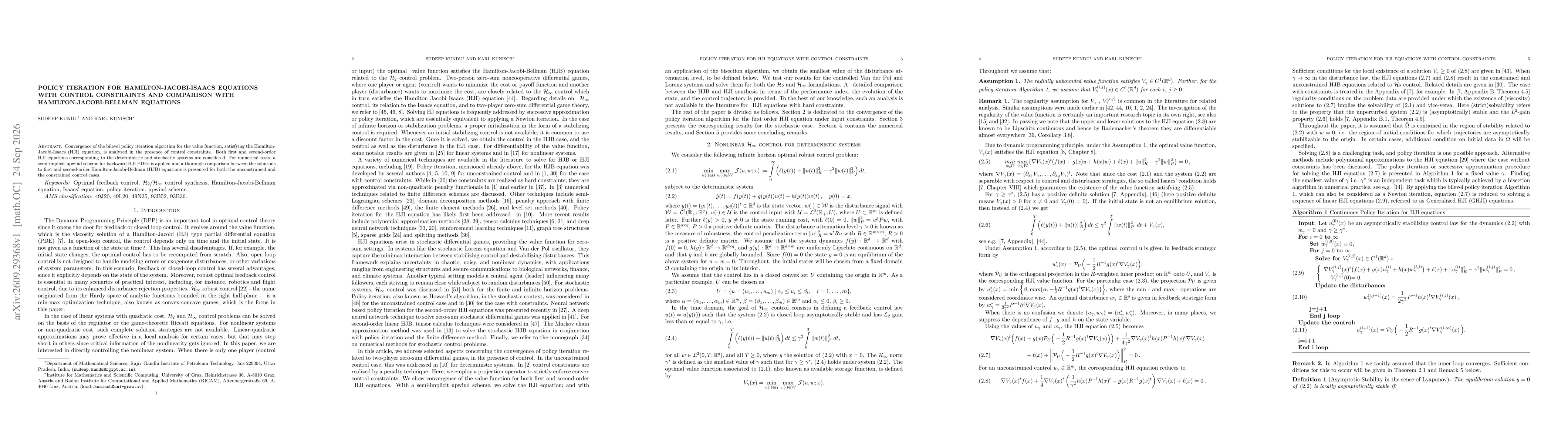 Thumbnail for Policy iteration for Hamilton-Jacobi-Isaacs equations with control constraints and comparison with Hamilton-Jacobi-Bellman equations