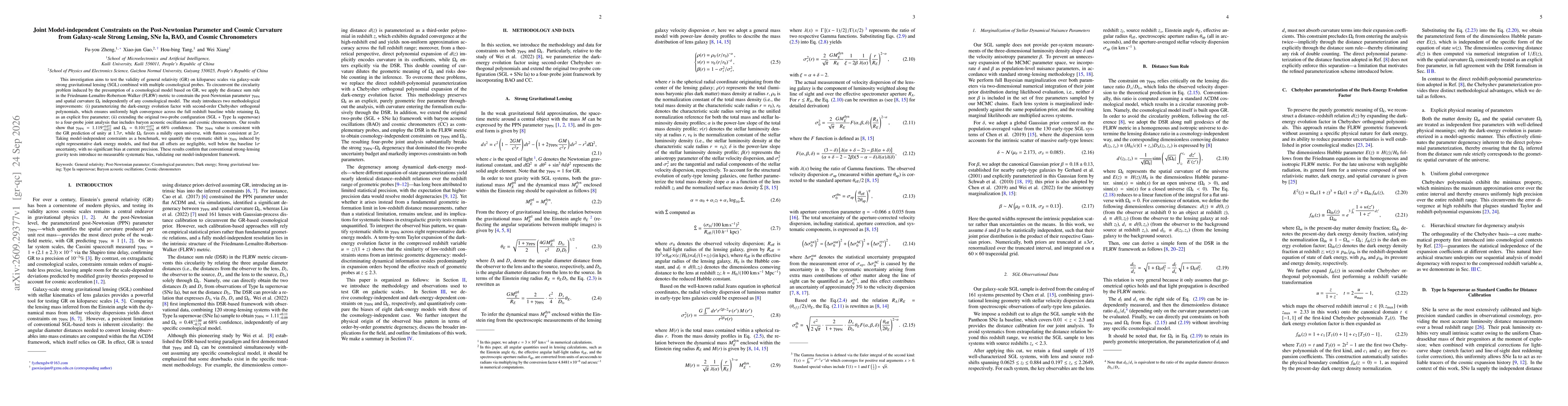 Thumbnail for Joint Model-independent Constraints on the Post-Newtonian Parameter and Cosmic Curvature from Galaxy-scale Strong Lensing, SNe Ia, BAO, and Cosmic Chronometers