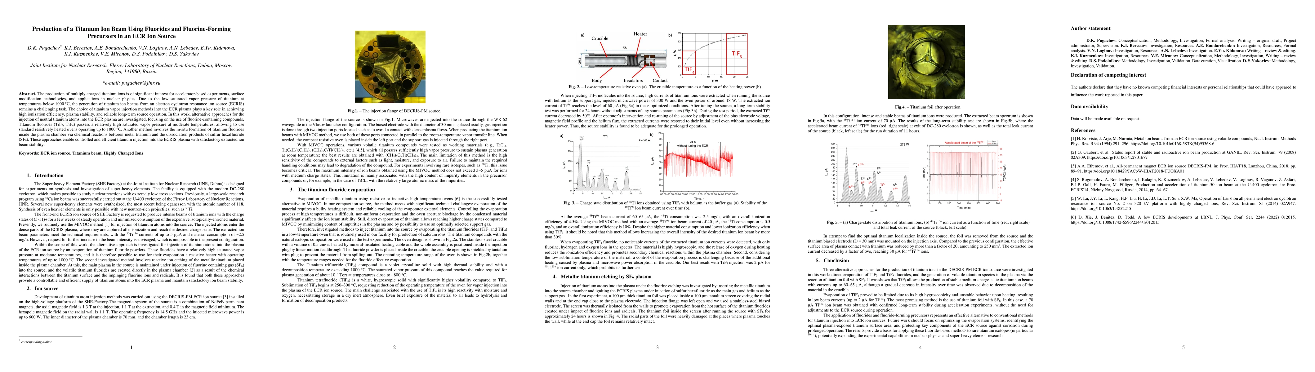 Thumbnail for Production of a Titanium Ion Beam Using Fluorides and Fluorine-Forming Precursors in an ECR Ion Source