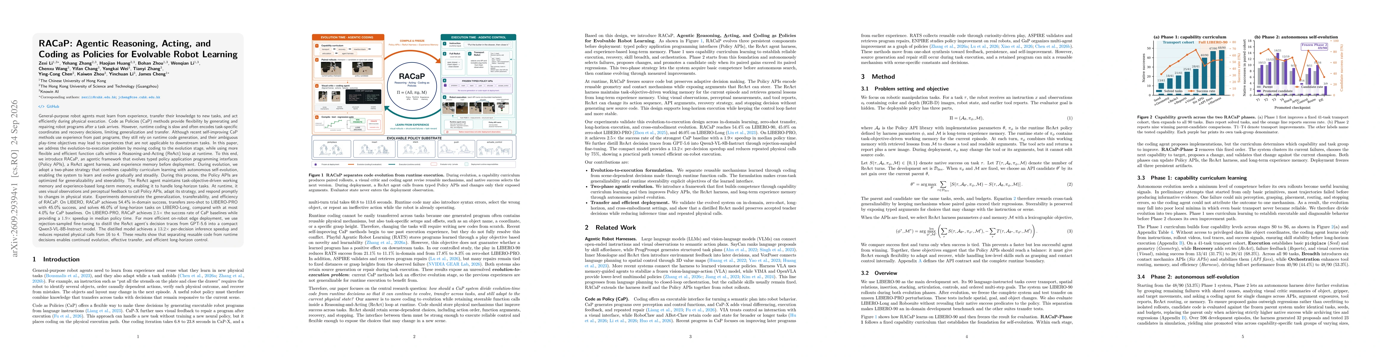 Thumbnail for RACaP: Agentic Reasoning, Acting, and Coding as Policies for Evolvable Robot Learning