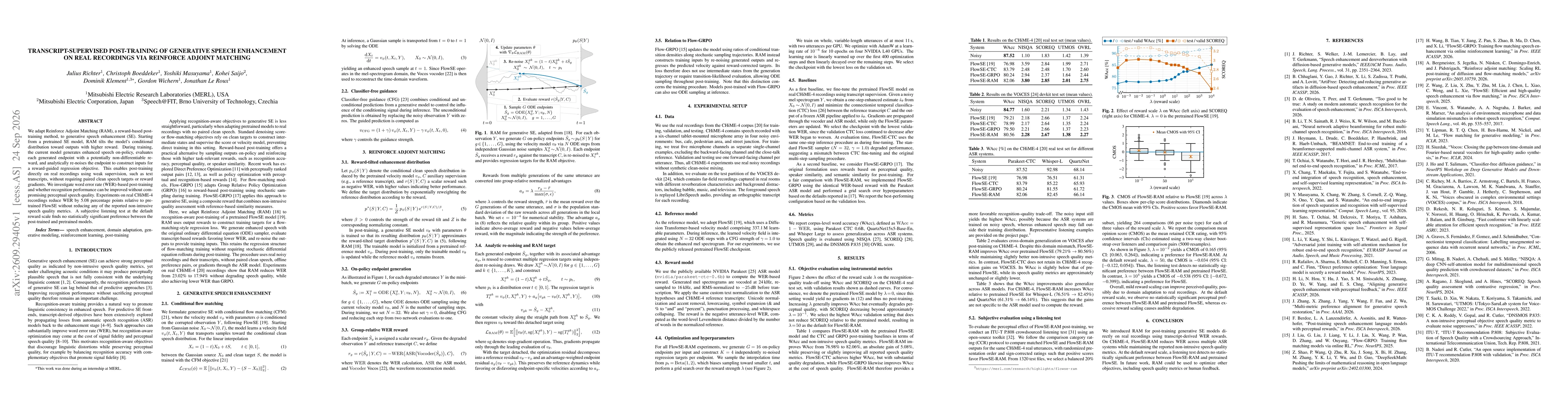 Thumbnail for Transcript-Supervised Post-Training of Generative Speech Enhancement on Real Recordings via Reinforce Adjoint Matching