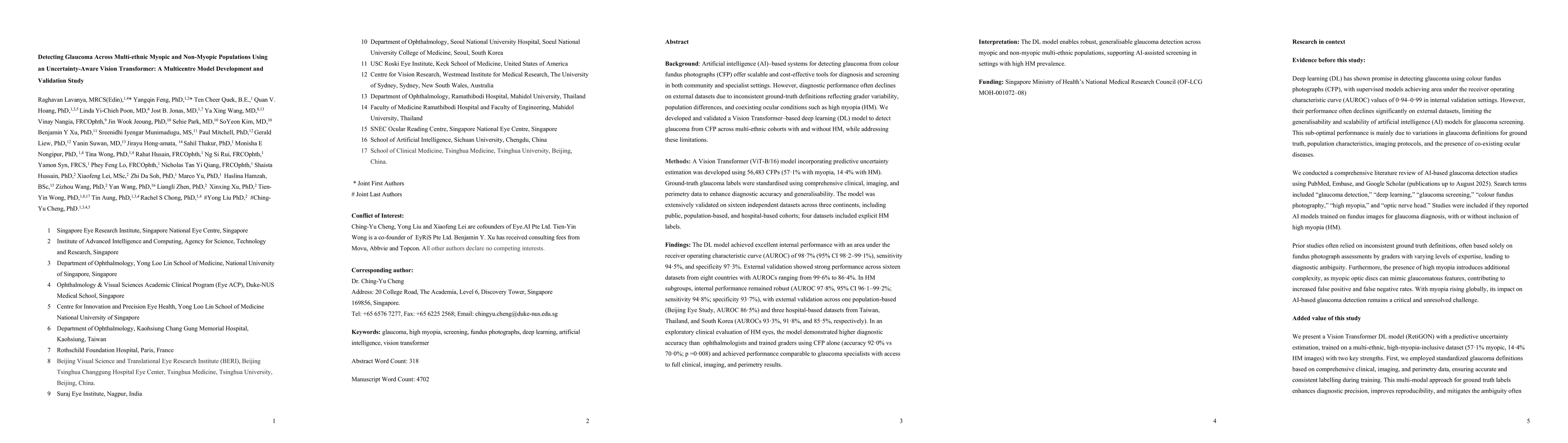 Thumbnail for Detecting Glaucoma Across Multi-ethnic Myopic and Non-Myopic Populations Using an Uncertainty-Aware Vision Transformer: A Multicentre Model Development and Validation Study