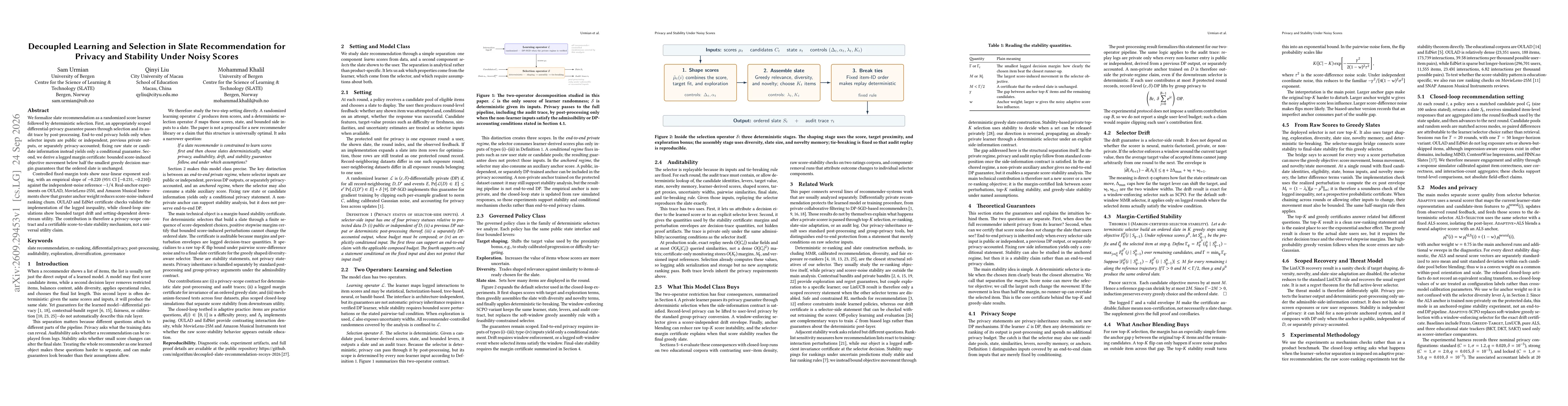 Thumbnail for Decoupled Learning and Selection in Slate Recommendation for Privacy and Stability Under Noisy Scores