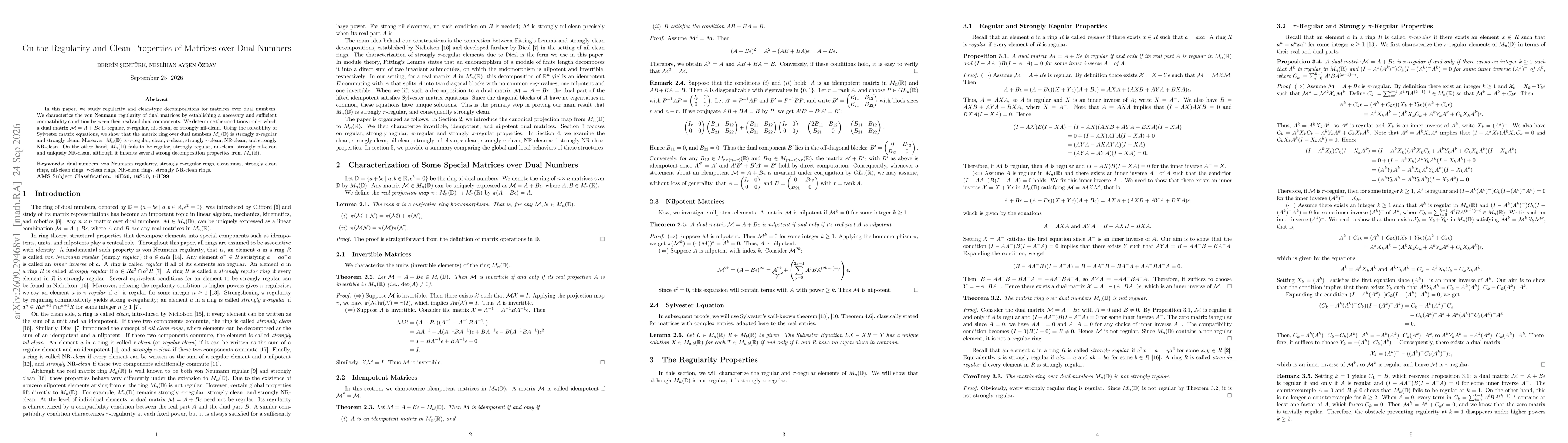 Thumbnail for On the Regularity and Clean Properties of Matrices over Dual Numbers