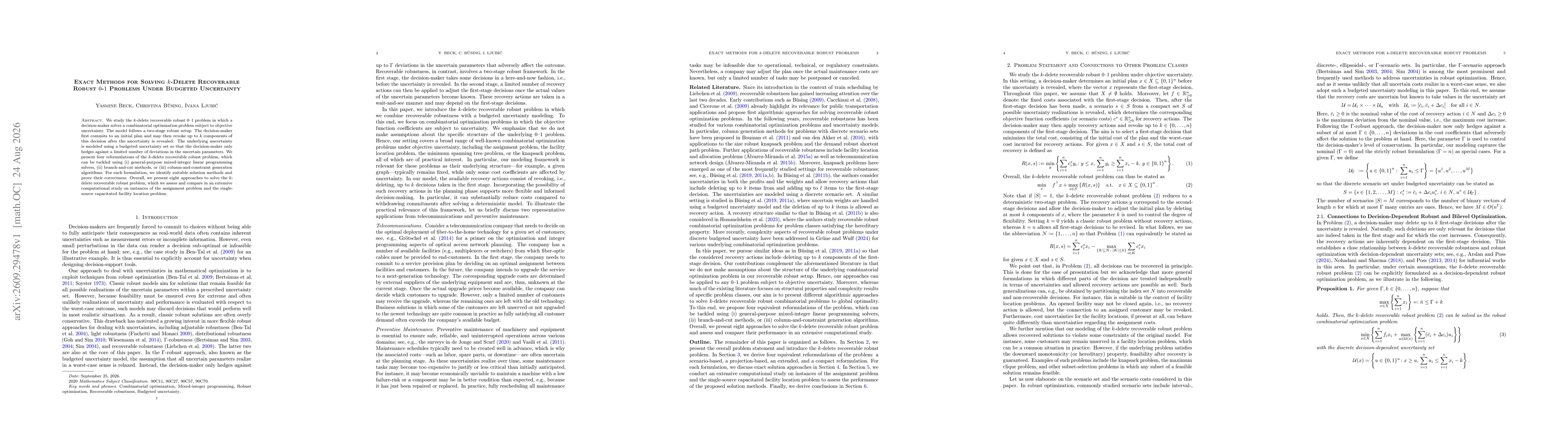 Thumbnail for Exact Methods for Solving k-Delete Recoverable Robust 0-1 Problems Under Budgeted Uncertainty