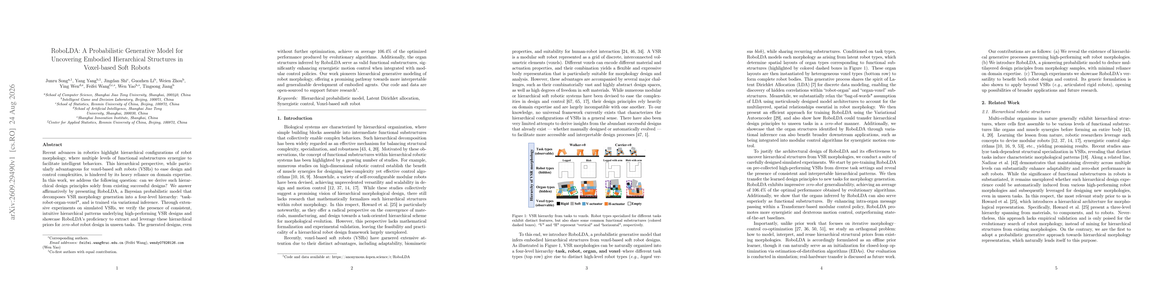 Thumbnail for RoboLDA: A Probabilistic Generative Model for Uncovering Embodied Hierarchical Structures in Voxel-based Soft Robots