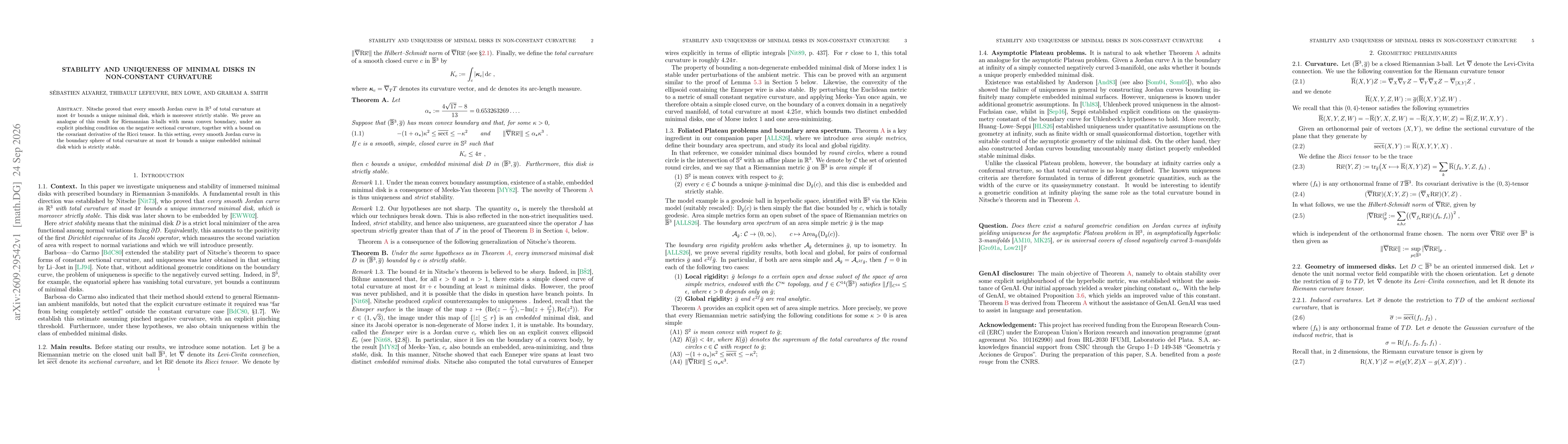 Thumbnail for Stability and uniqueness of minimal disks in non-constant curvature
