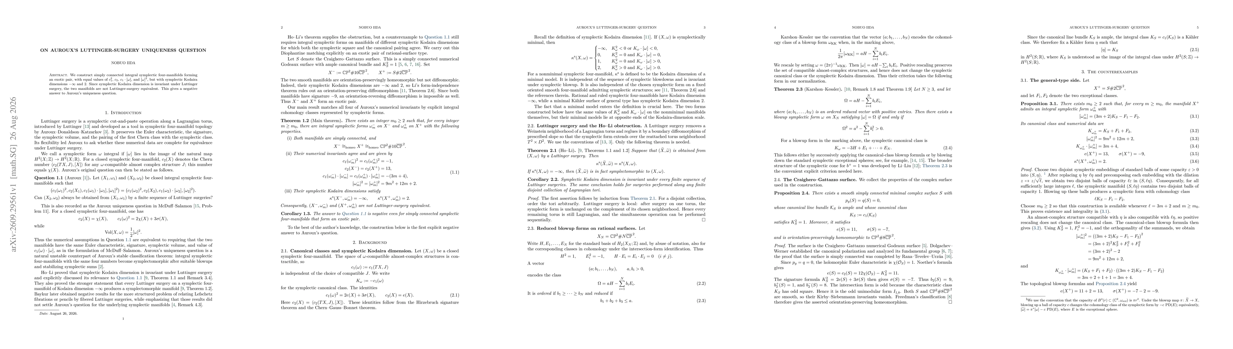 Thumbnail for On Auroux's Luttinger-surgery uniqueness question