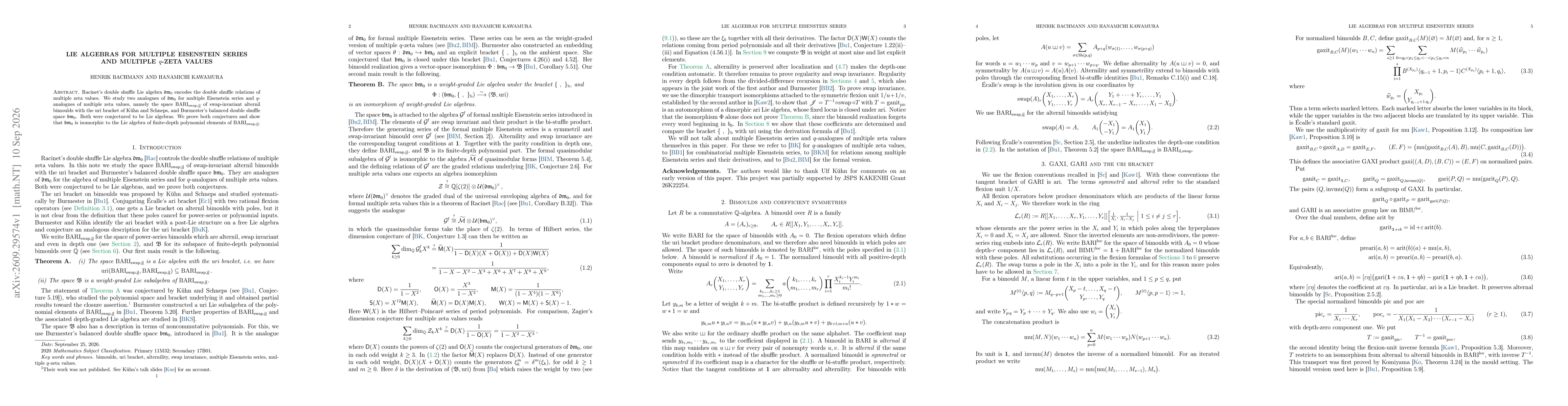Thumbnail for Lie algebras for multiple Eisenstein series and multiple q-zeta values