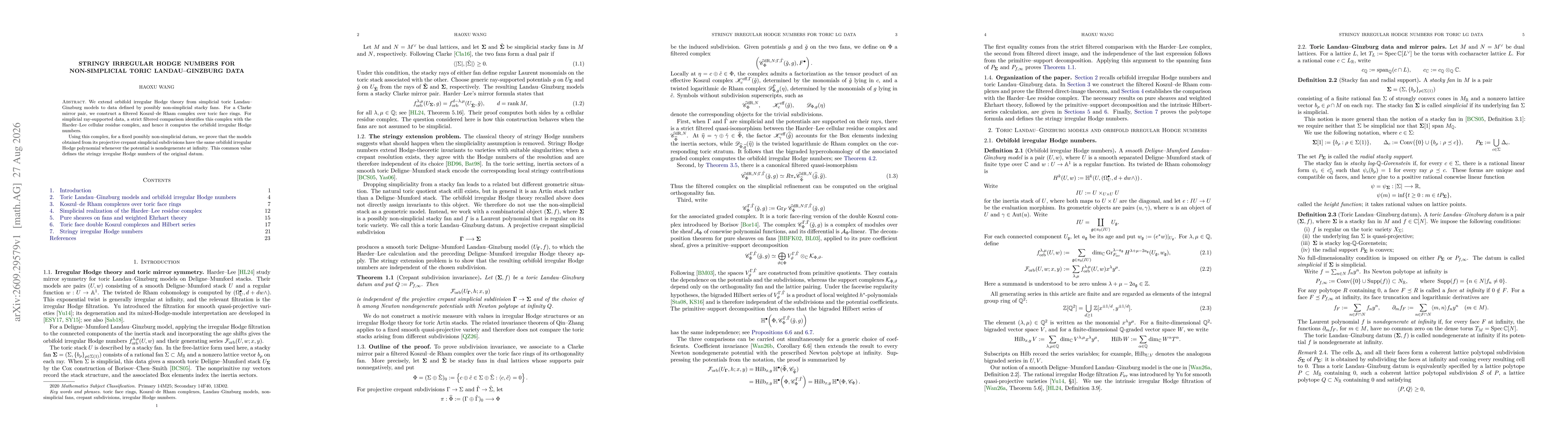 Thumbnail for Stringy Irregular Hodge Numbers for Non-Simplicial Toric Landau--Ginzburg Data