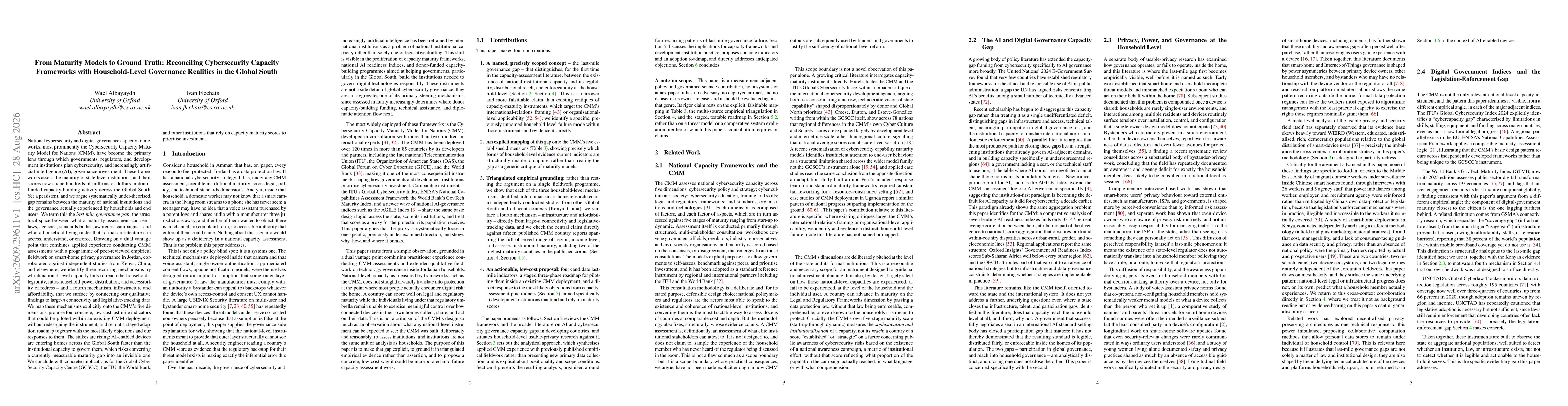 Thumbnail for From Maturity Models to Ground Truth: Reconciling Cybersecurity Capacity Frameworks with Household-Level Governance Realities in the Global South