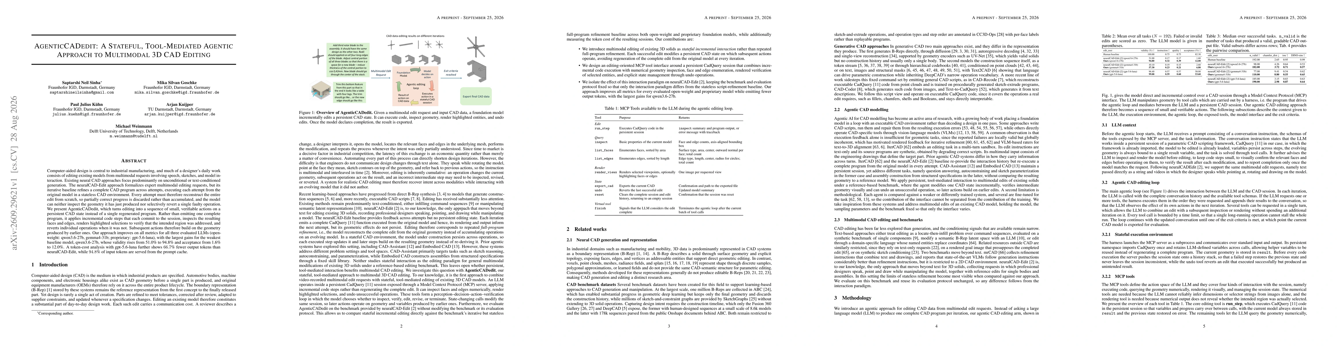 Thumbnail for AgenticCADedit: A Stateful, Tool-Mediated Agentic Approach to Multimodal 3D CAD Editing