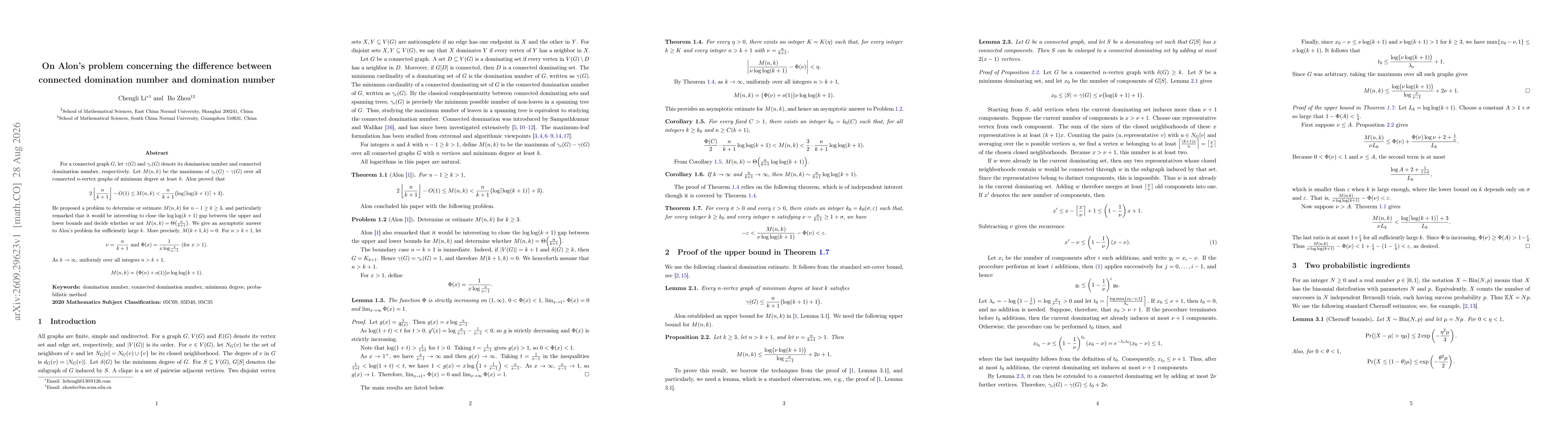 Thumbnail for On Alon's problem concerning the difference between connected domination number and domination number
