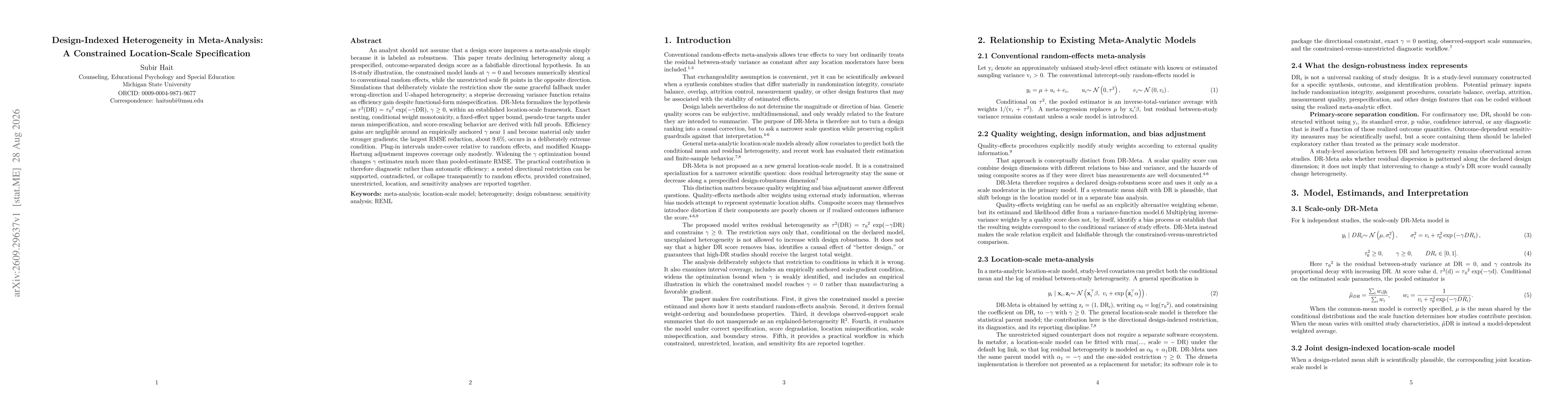 Thumbnail for Design-Indexed Heterogeneity in Meta-Analysis: A Constrained Location-Scale Specification