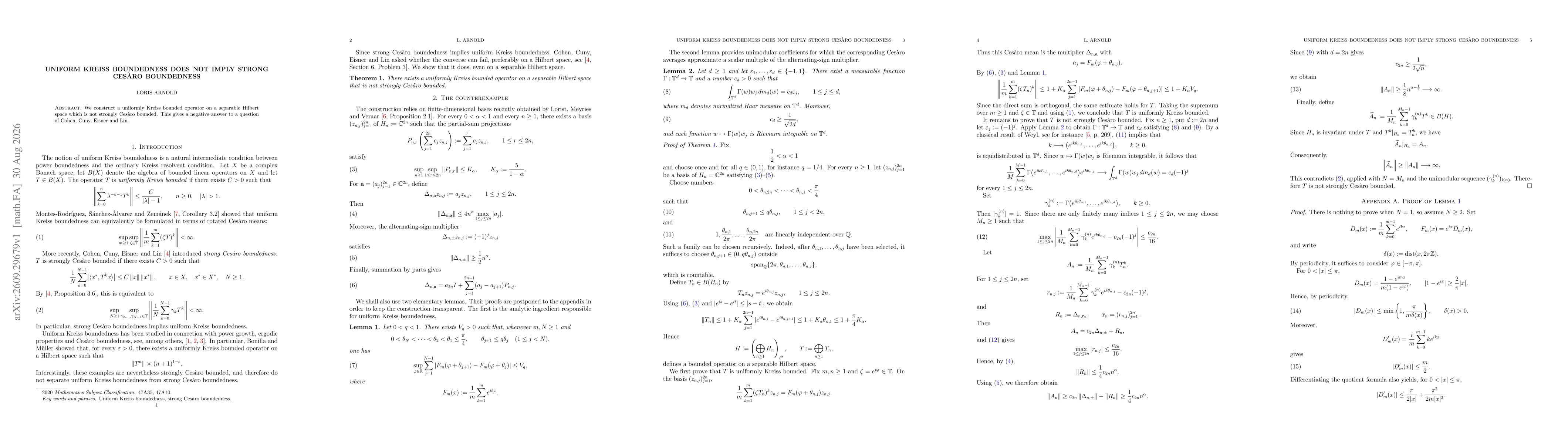 Thumbnail for Uniform Kreiss boundedness does not imply strong Cesàro boundedness