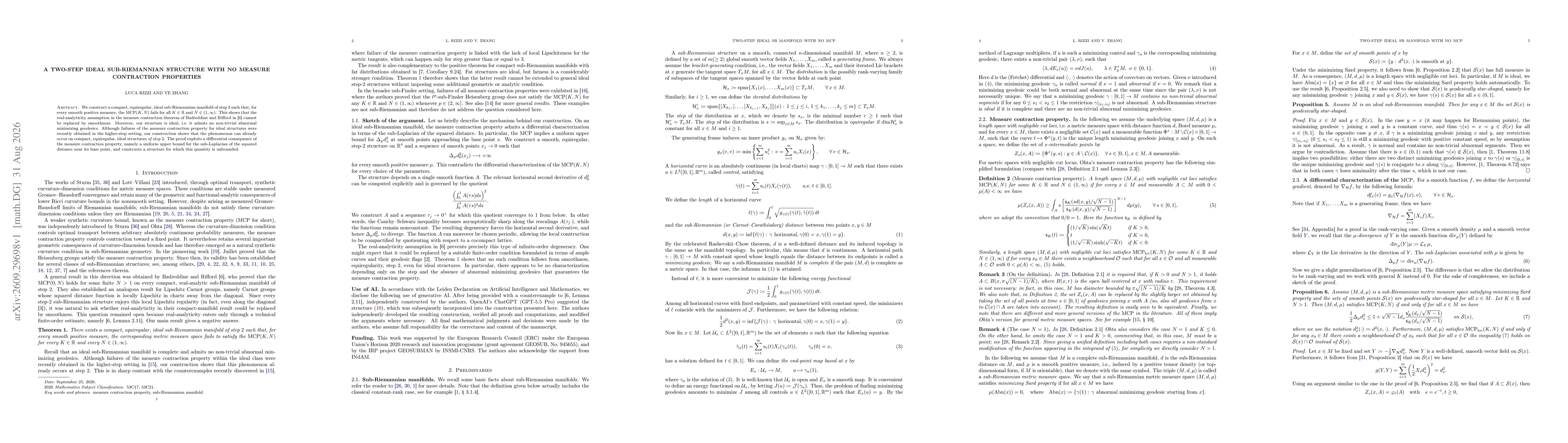 Thumbnail for A two-step ideal sub-Riemannian structure with no measure contraction properties