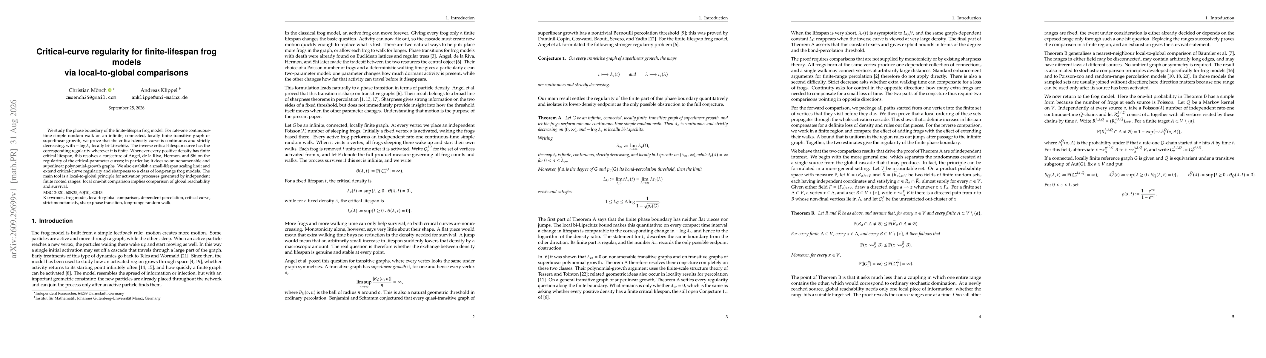 Thumbnail for Critical-curve regularity for finite-lifespan frog models via local-to-global comparisons