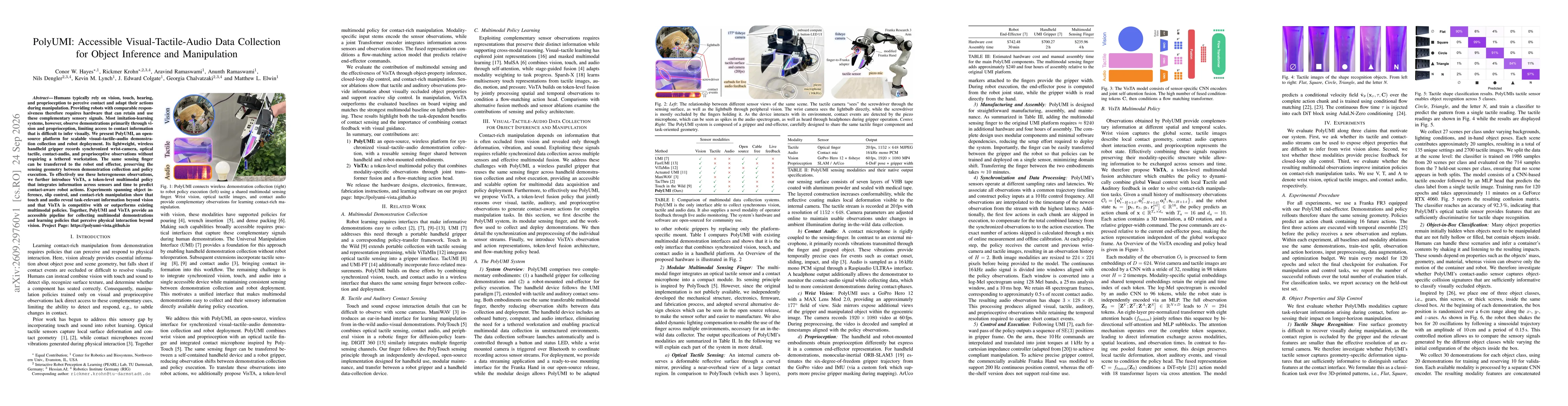 Thumbnail for PolyUMI: Accessible Visual-Tactile-Audio Data Collection for Object Inference and Manipulation