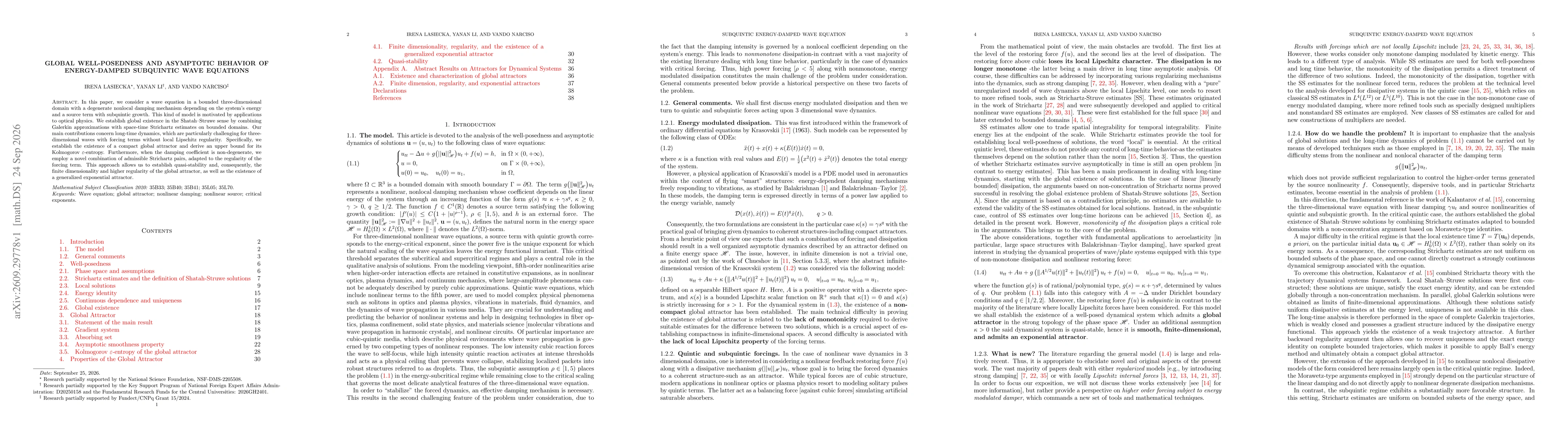 Thumbnail for Global Well-Posedness and Asymptotic Behavior of Energy-Damped Subquintic Wave Equations