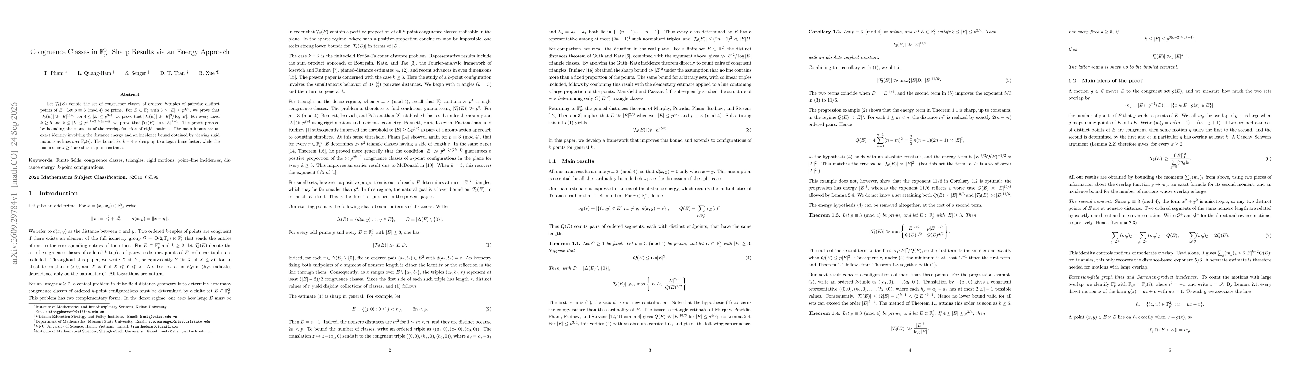 Thumbnail for Congruence Classes in $\mathbb{F}_p^2$: Sharp Results via an Energy Approach
