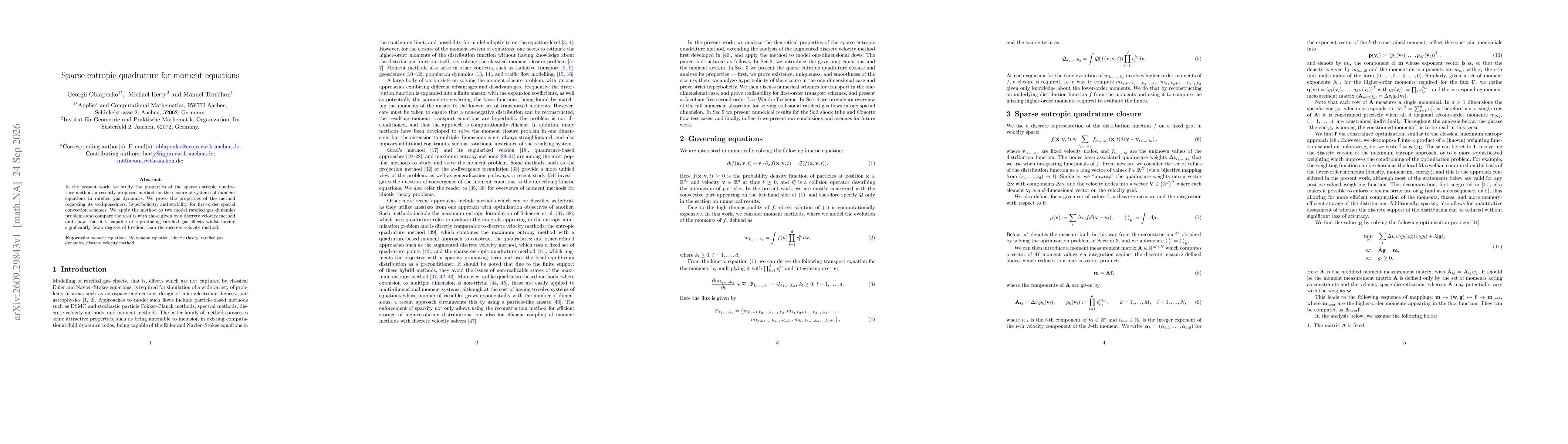Thumbnail for Sparse entropic quadrature for moment equations