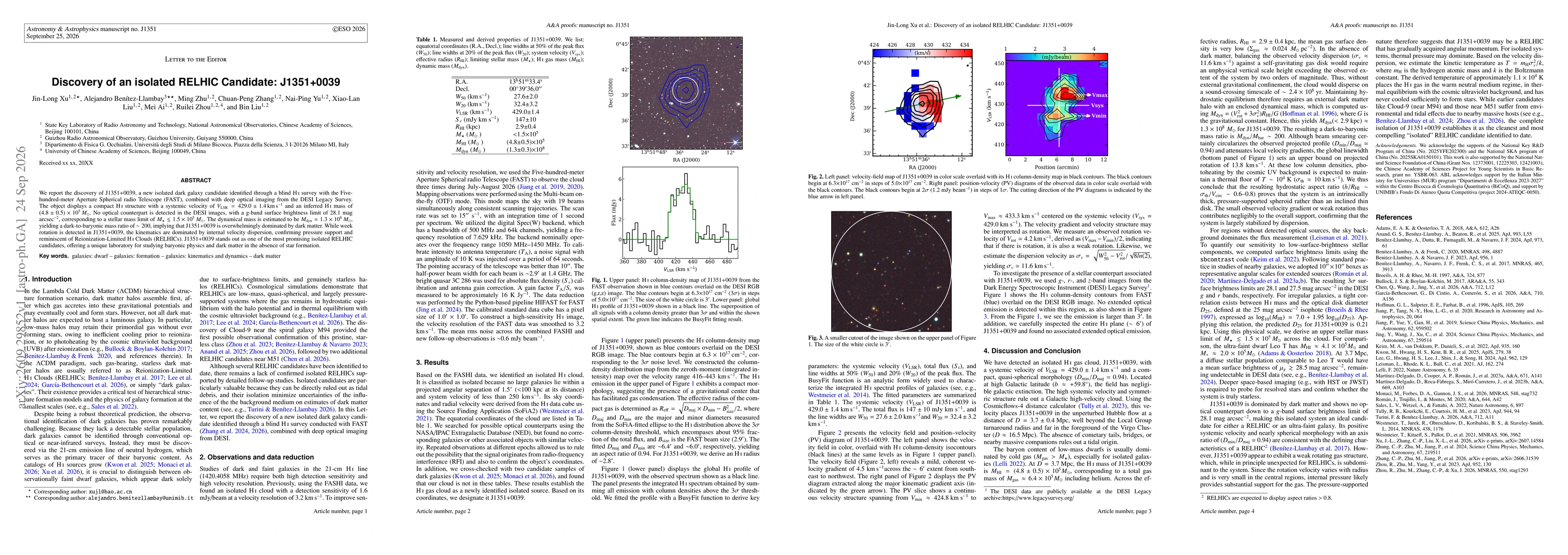 Thumbnail for Discovery of an isolated RELHIC Candidate: J1351+0039