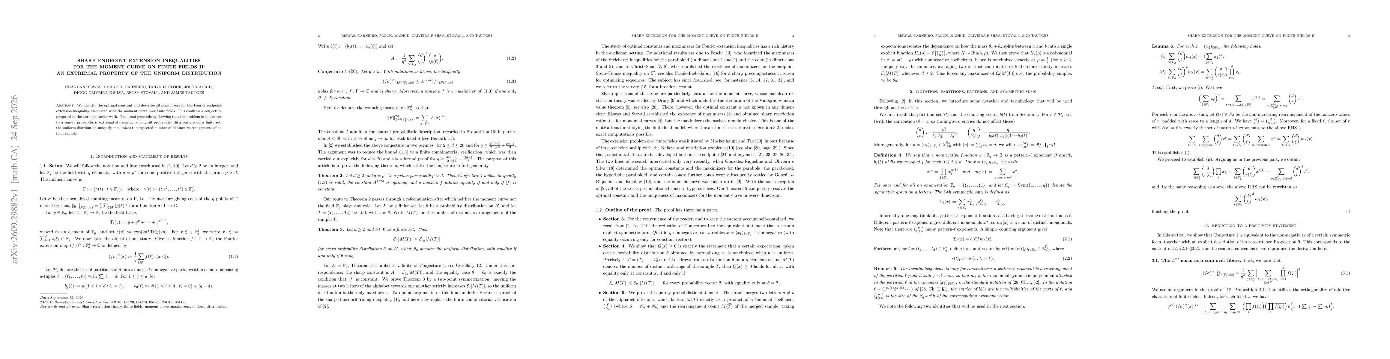 Thumbnail for Sharp endpoint extension inequalities for the moment curve on finite fields II: an extremal property of the uniform distribution
