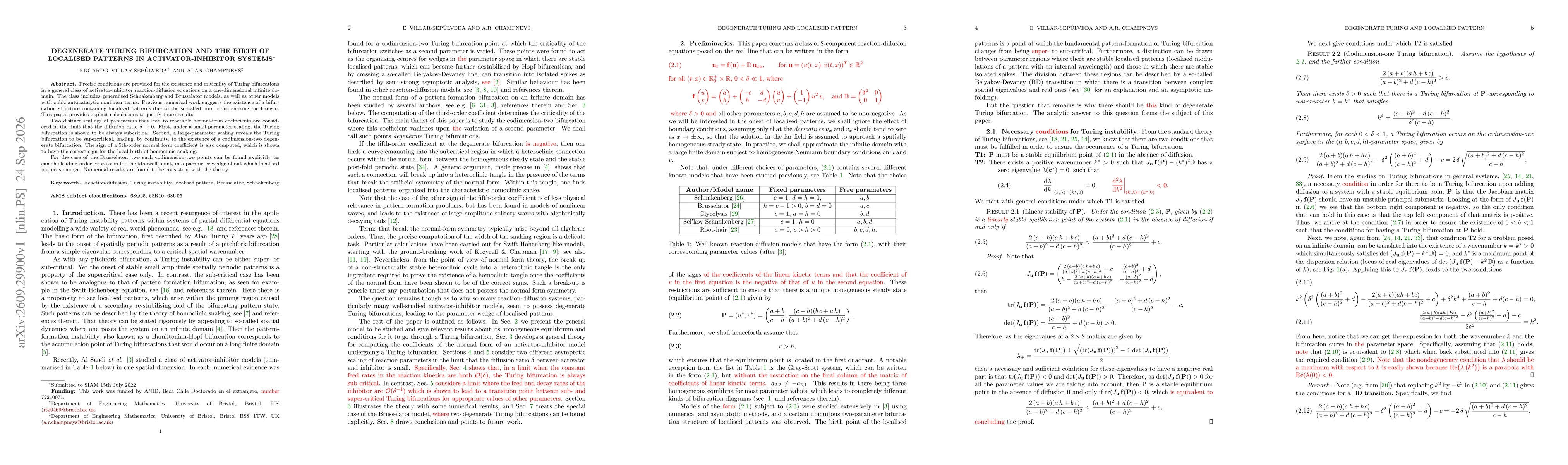 Thumbnail for Degenerate Turing bifurcation and the birth of localised patterns in activator-inhibitor systems