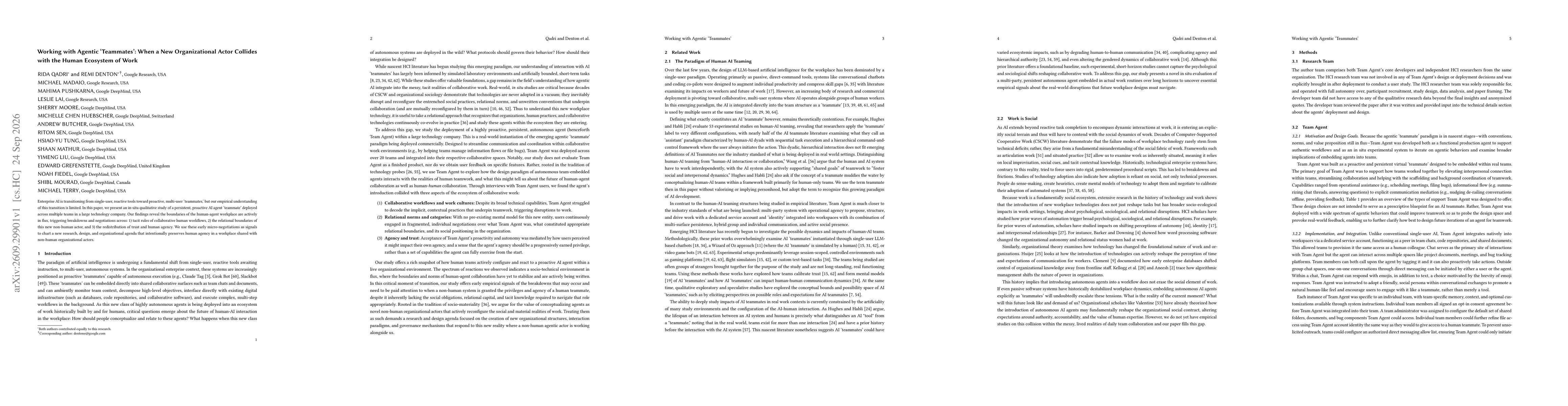Thumbnail for Working with Agentic `Teammates': When a New Organizational Actor Collides with the Human Ecosystem of Work