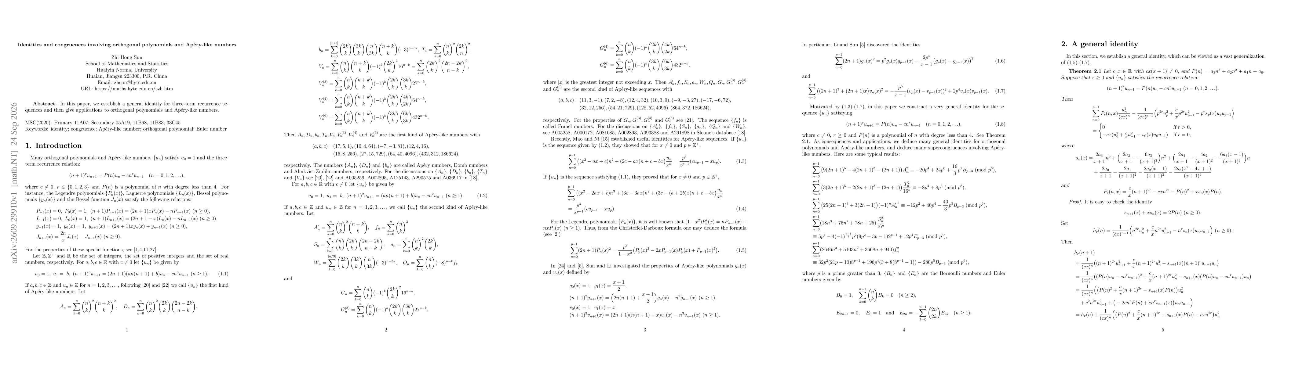 Thumbnail for Identities and congruences involving orthogonal polynomials and Apéry-like numbers