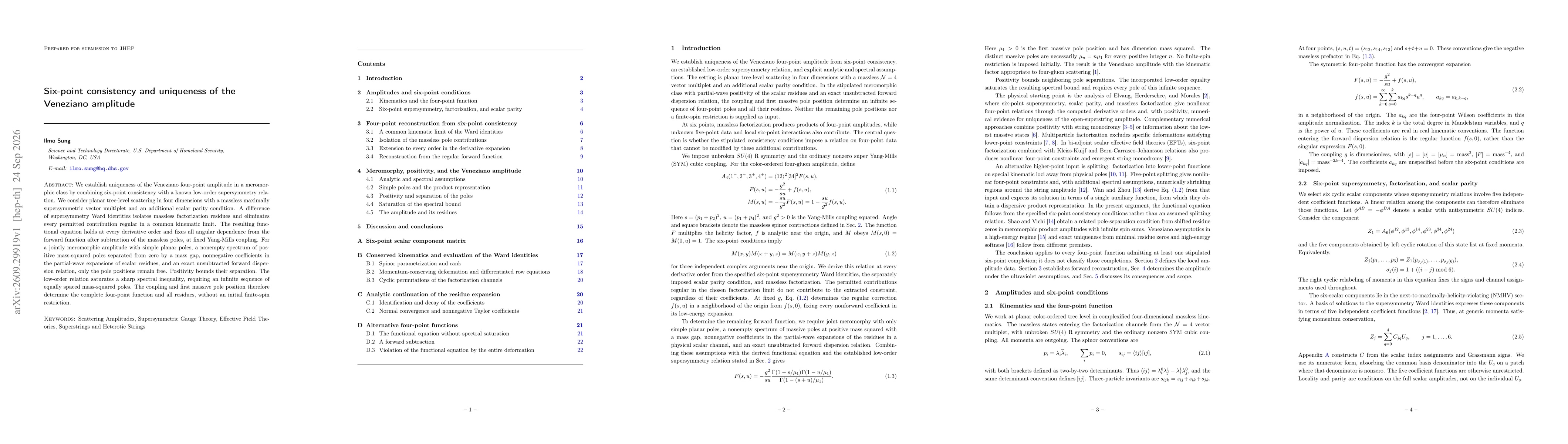 Thumbnail for Six-point consistency and uniqueness of the Veneziano amplitude