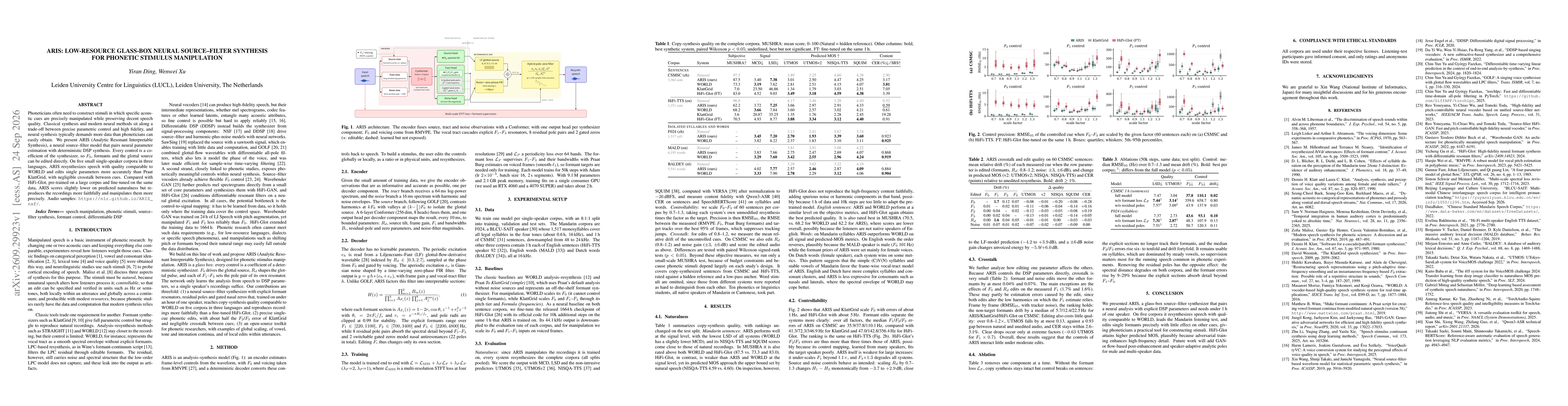 Thumbnail for ARIS: Low-Resource Glass-Box Neural Source-Filter Synthesis for Phonetic Stimulus Manipulation