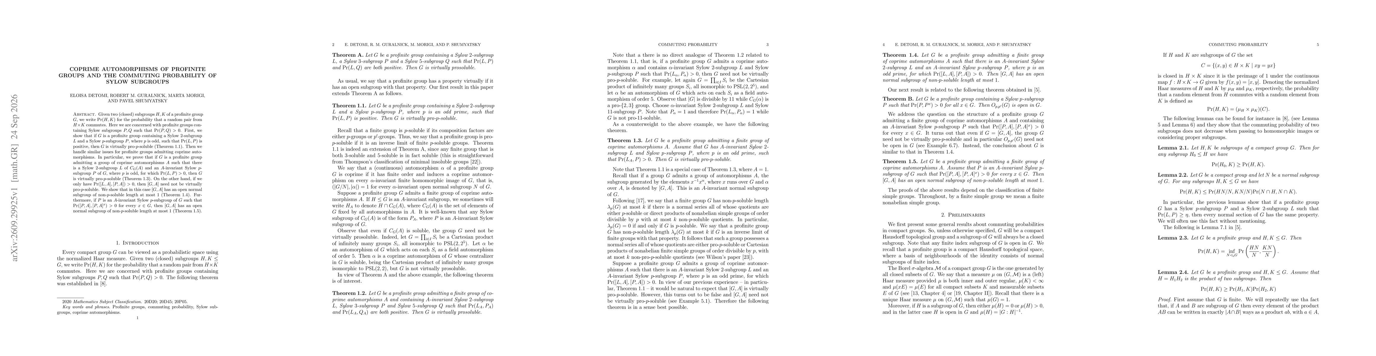 Thumbnail for Coprime automorphisms of profinite groups and the commuting probability of Sylow subgroups