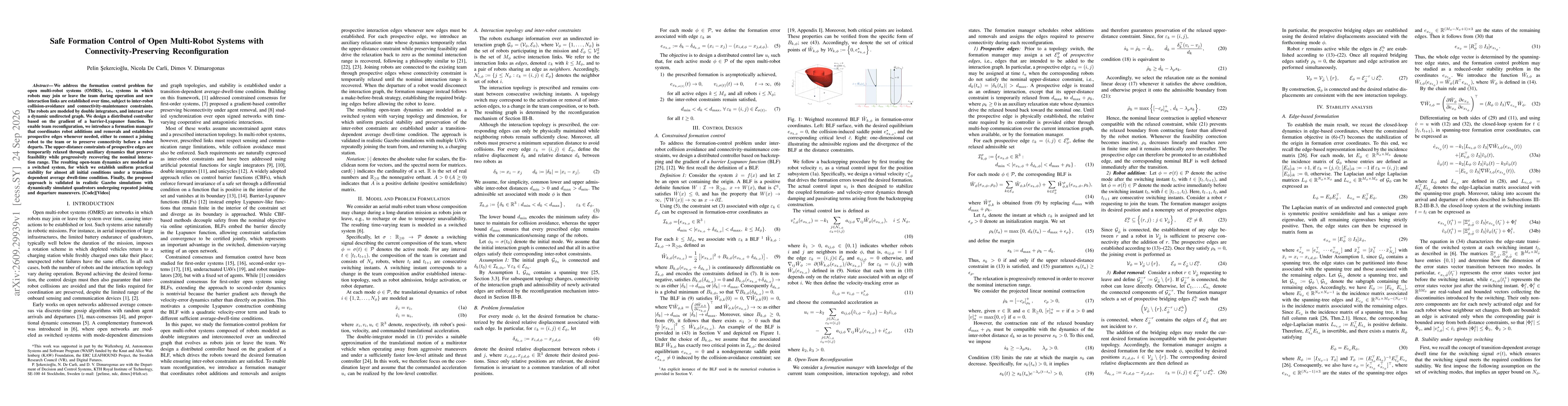 Thumbnail for Safe Formation Control of Open Multi-Robot Systems with Connectivity-Preserving Reconfiguration