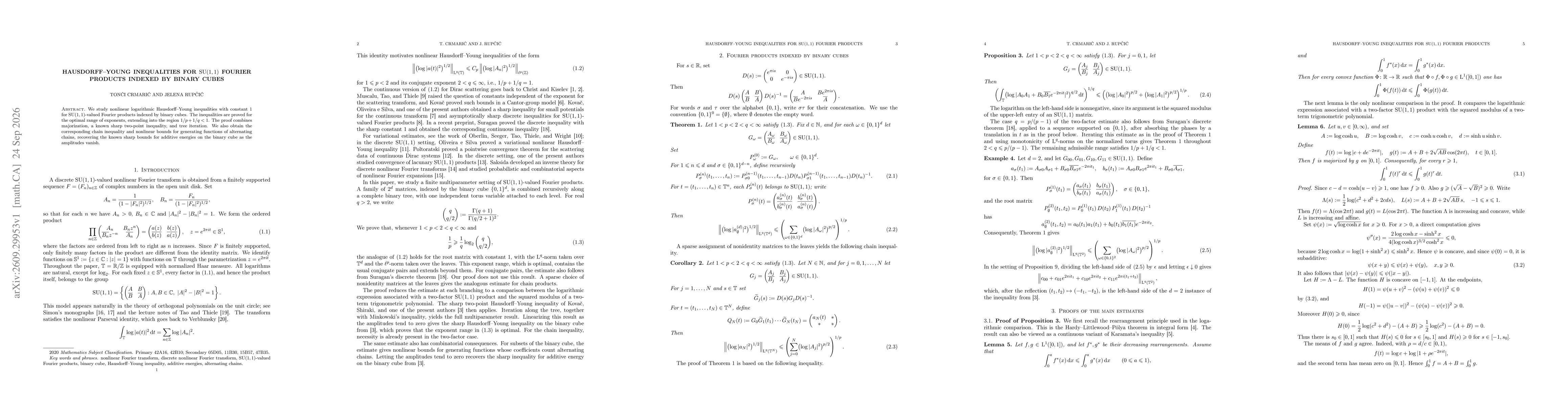 Thumbnail for Hausdorff-Young inequalities for $\mathrm{SU}(1,1)$ Fourier products indexed by binary cubes