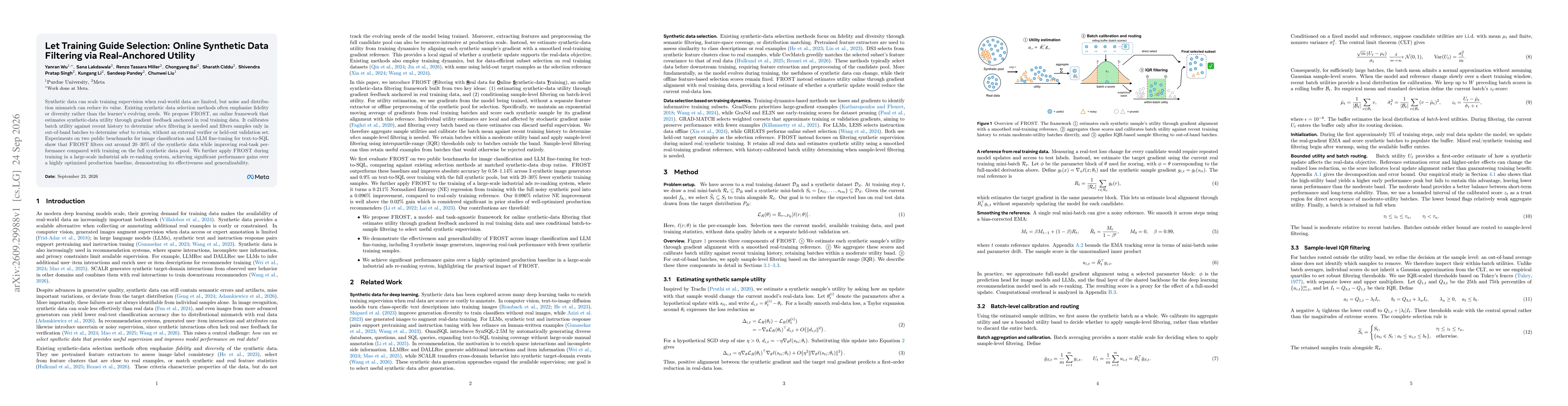 Thumbnail for Let Training Guide Selection: Online Synthetic Data Filtering via Real-Anchored Utility