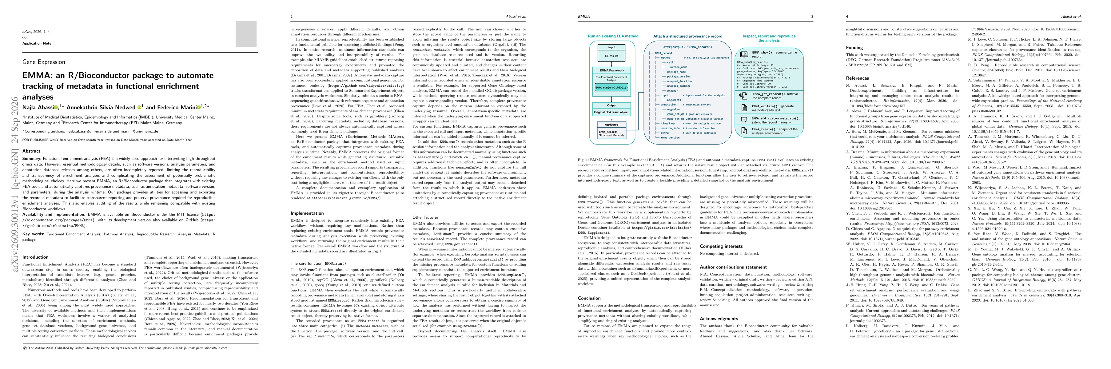 Thumbnail for EMMA: an R/Bioconductor package to automate tracking of metadata in functional enrichment analyses