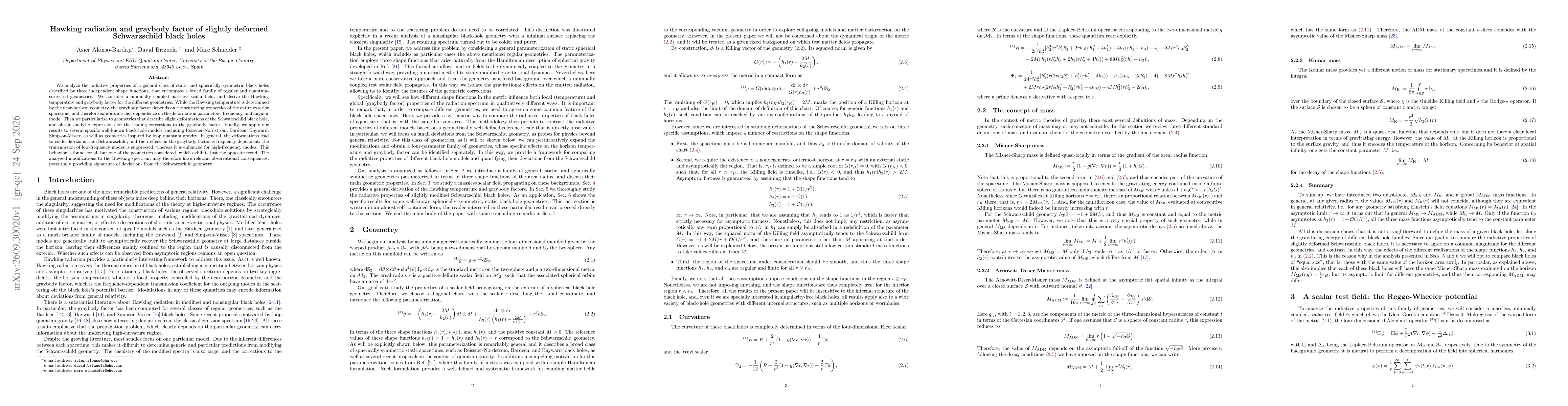 Thumbnail for Hawking radiation and graybody factor of slightly deformed Schwarzschild black holes