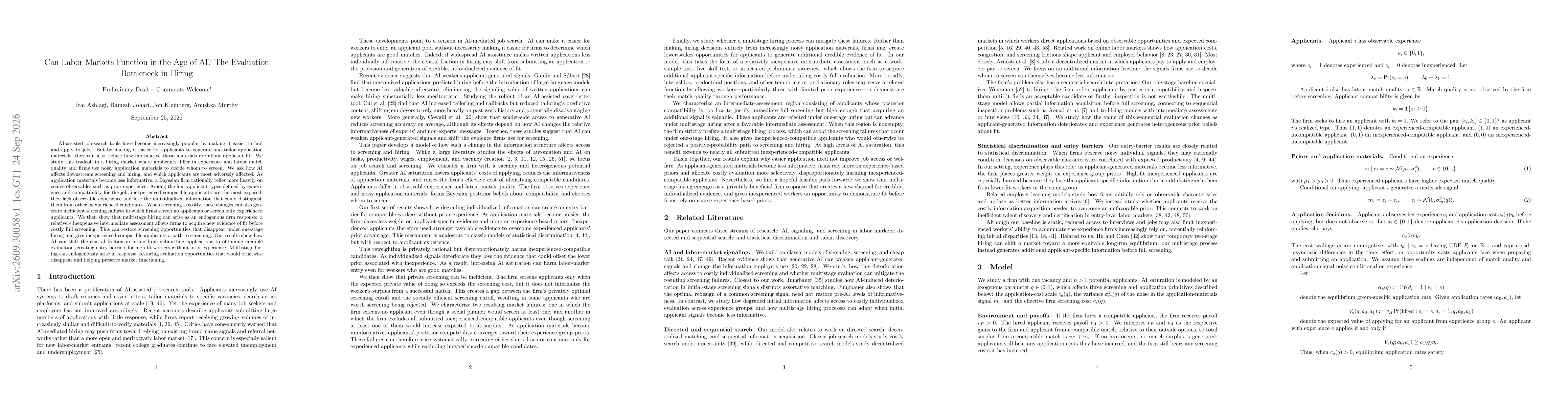 Thumbnail for Can Labor Markets Function in the Age of AI? The Evaluation Bottleneck in Hiring