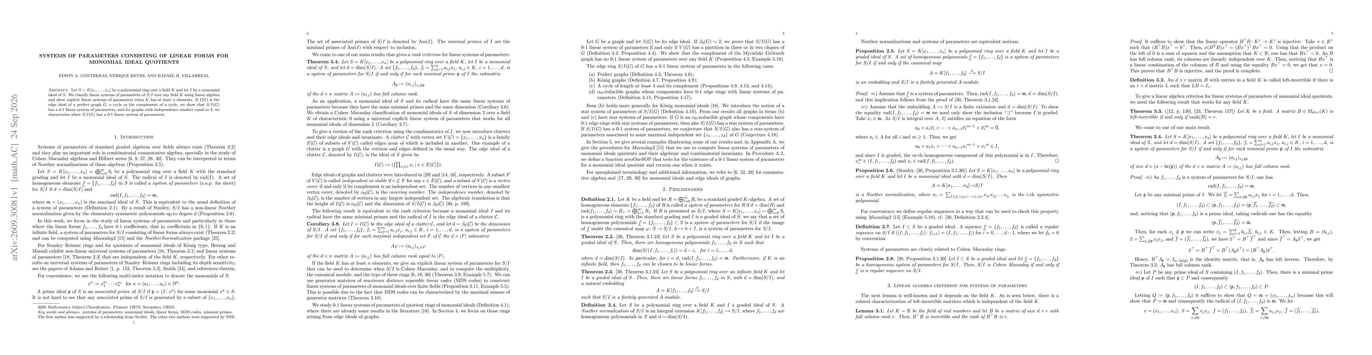 Thumbnail for Systems of parameters consisting of linear forms for monomial ideal quotients