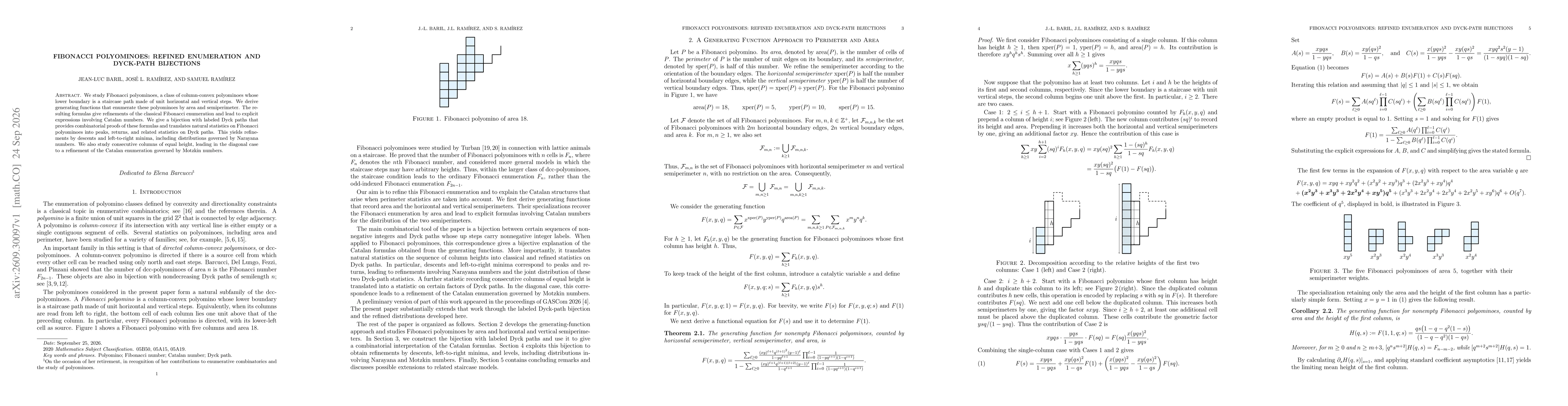 Thumbnail for Fibonacci Polyominoes: Refined Enumeration and Dyck-Path Bijections