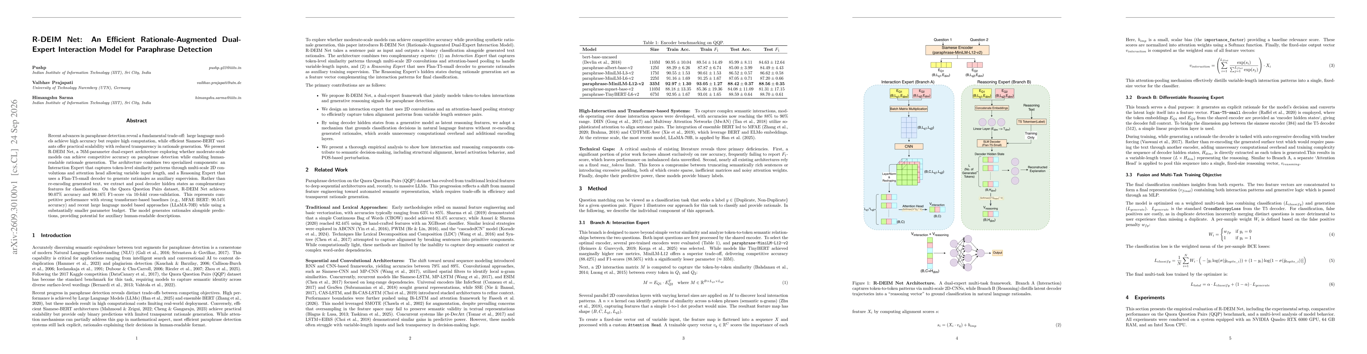 Thumbnail for R-DEIM Net: An Efficient Rationale-Augmented Dual-Expert Interaction Model for Paraphrase Detection