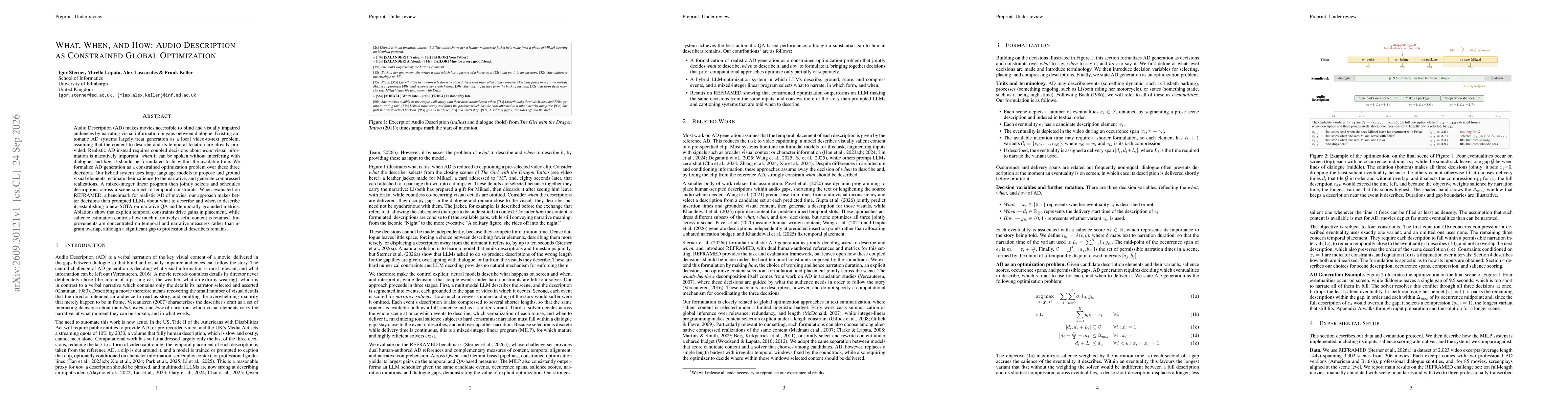 Thumbnail for What, When, and How: Audio Description as Constrained Global Optimization