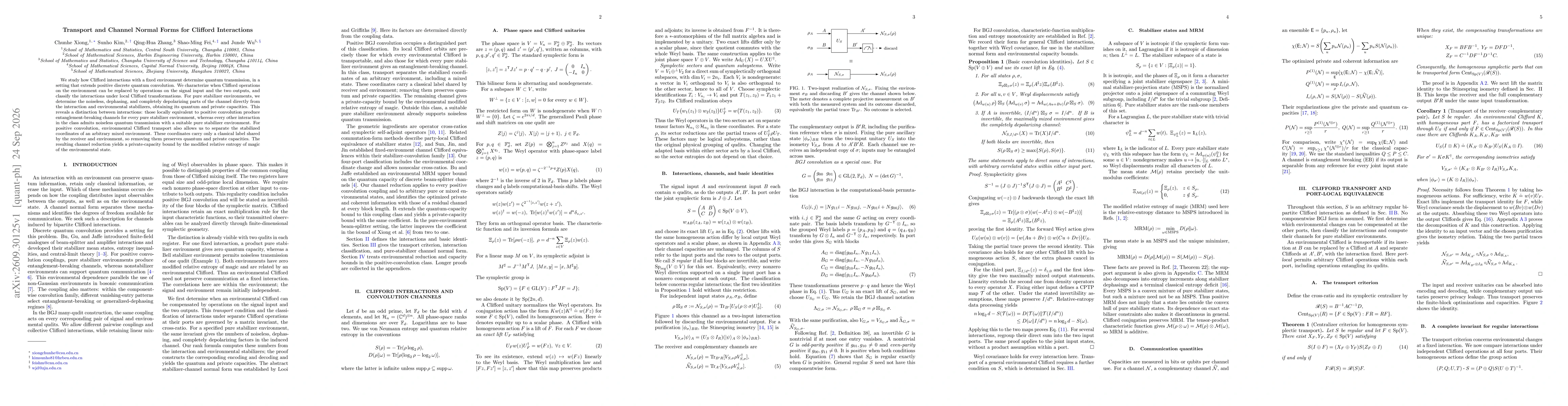 Thumbnail for Transport and Channel Normal Forms for Clifford Interactions