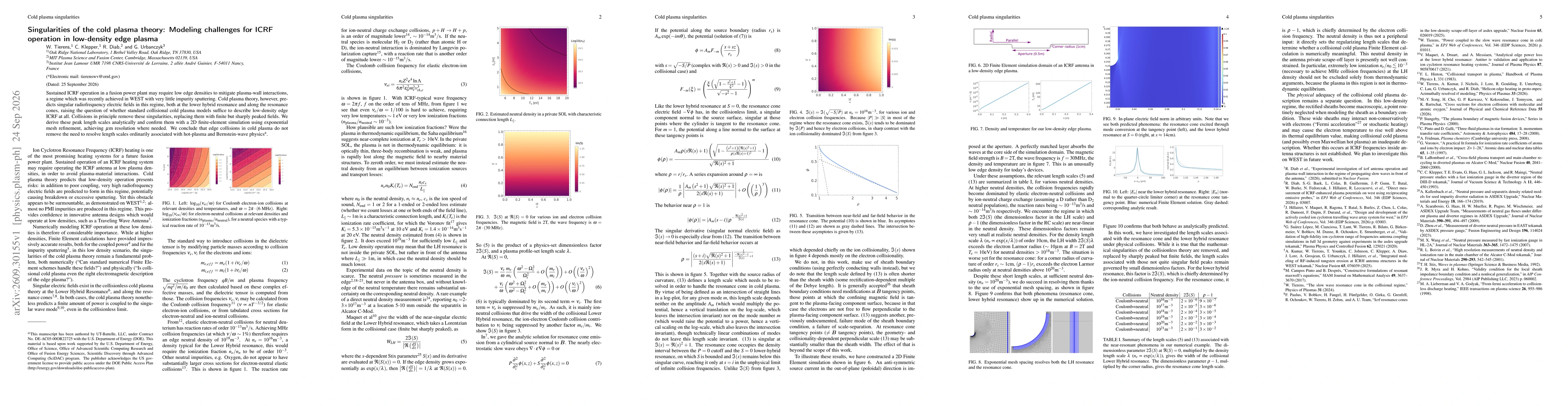 Thumbnail for Singularities of the cold plasma theory: Modeling challenges for ICRF operation in low-density edge plasma