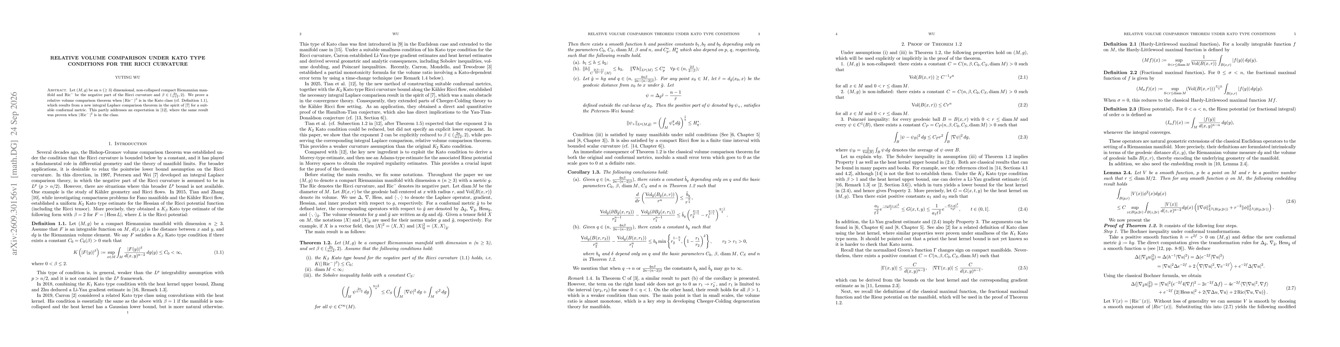 Thumbnail for Relative volume comparison theorem under Kato type conditions