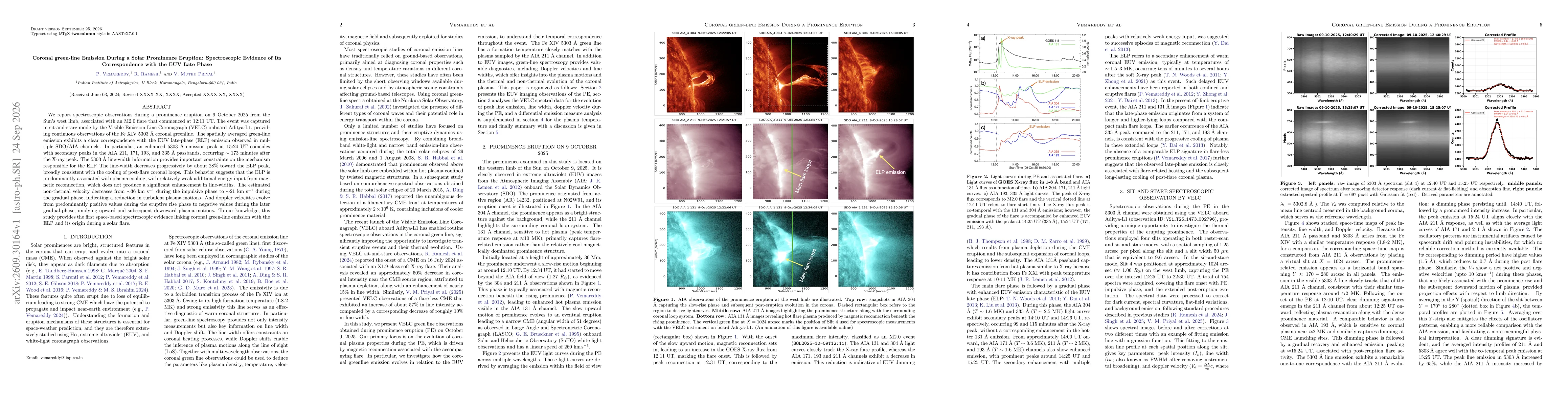 Thumbnail for Coronal Green-Line Emission During a Solar Prominence Eruption: Spectroscopic Evidence of Its Correspondence with the EUV Late Phase