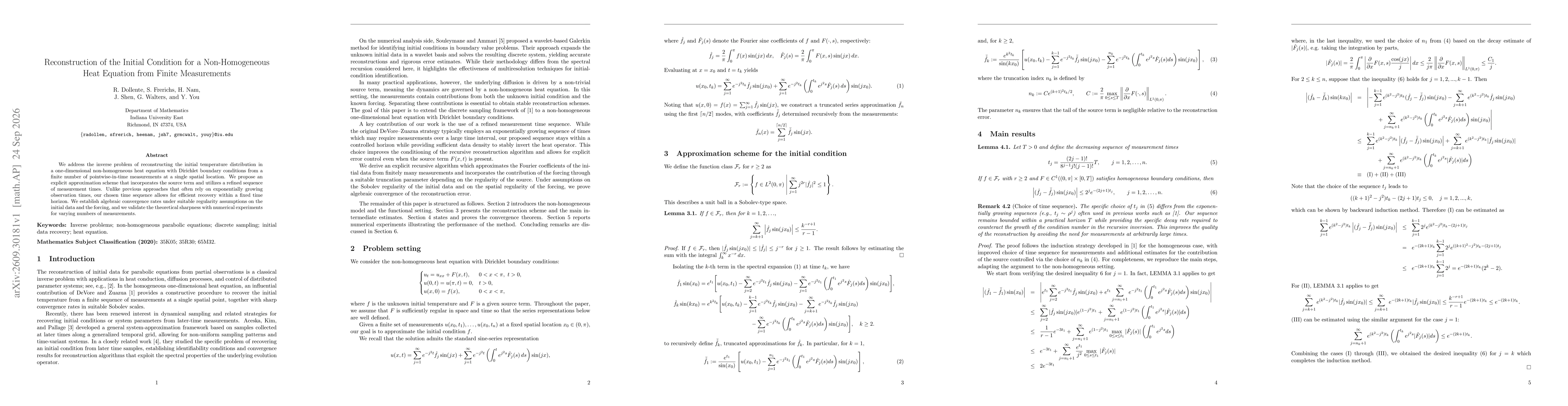 Thumbnail for Reconstruction of the Initial Condition for a Non-Homogeneous Heat Equation from Finite Measurements