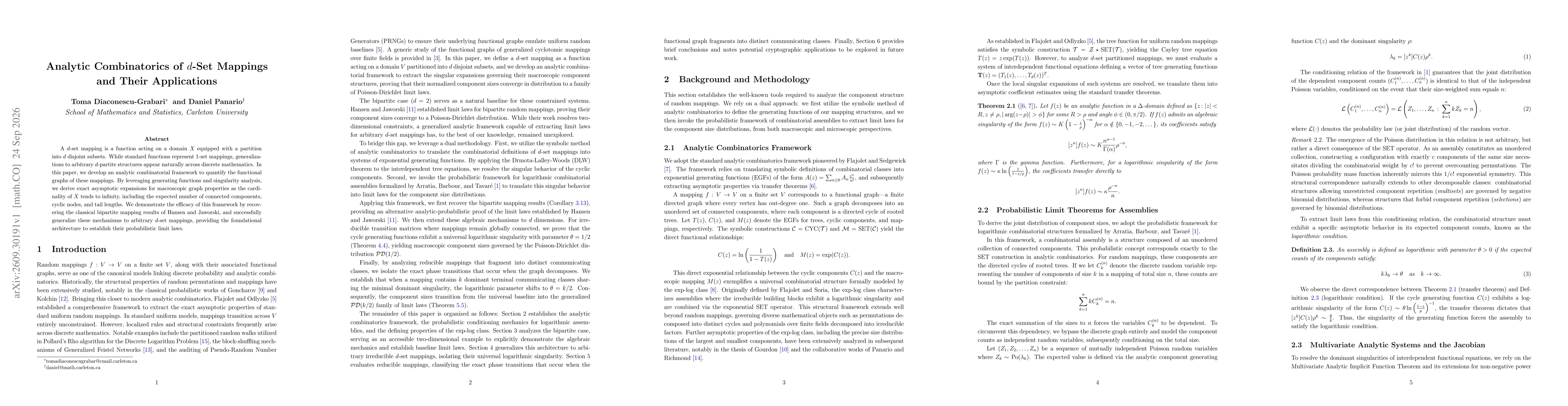 Thumbnail for Analytic Combinatorics of $d$-Set Mappings and Their Applications